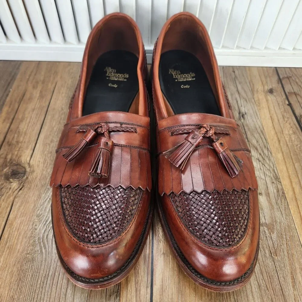 Allen Edmonds Cody Chili Weave Loafers Mens Sz 14 B Brown Leather Kiltie Tassel